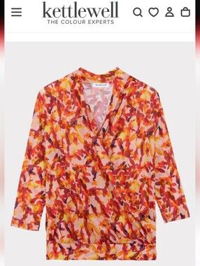 Kettlewell Colours Fia Print Wrap Featherweight Surplice Blouse Top Shirt Sz L